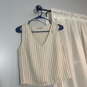 Aritzia Cream and Black Pinstripe V-Neck Blouse